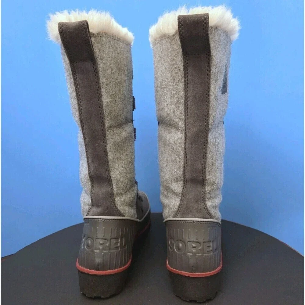 Sorel Tivoli High II Boots Women’s 6 Grey Suede Felt with Faux Fur Lining